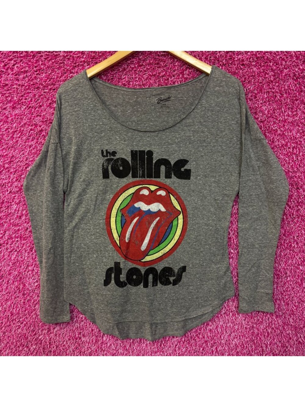 The Rolling Stones Hot Lips Rock Long Sleeve Scoopneck Top M